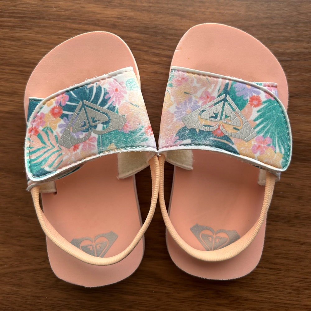 Roxy Kids Floral Sandals - Pink and Green